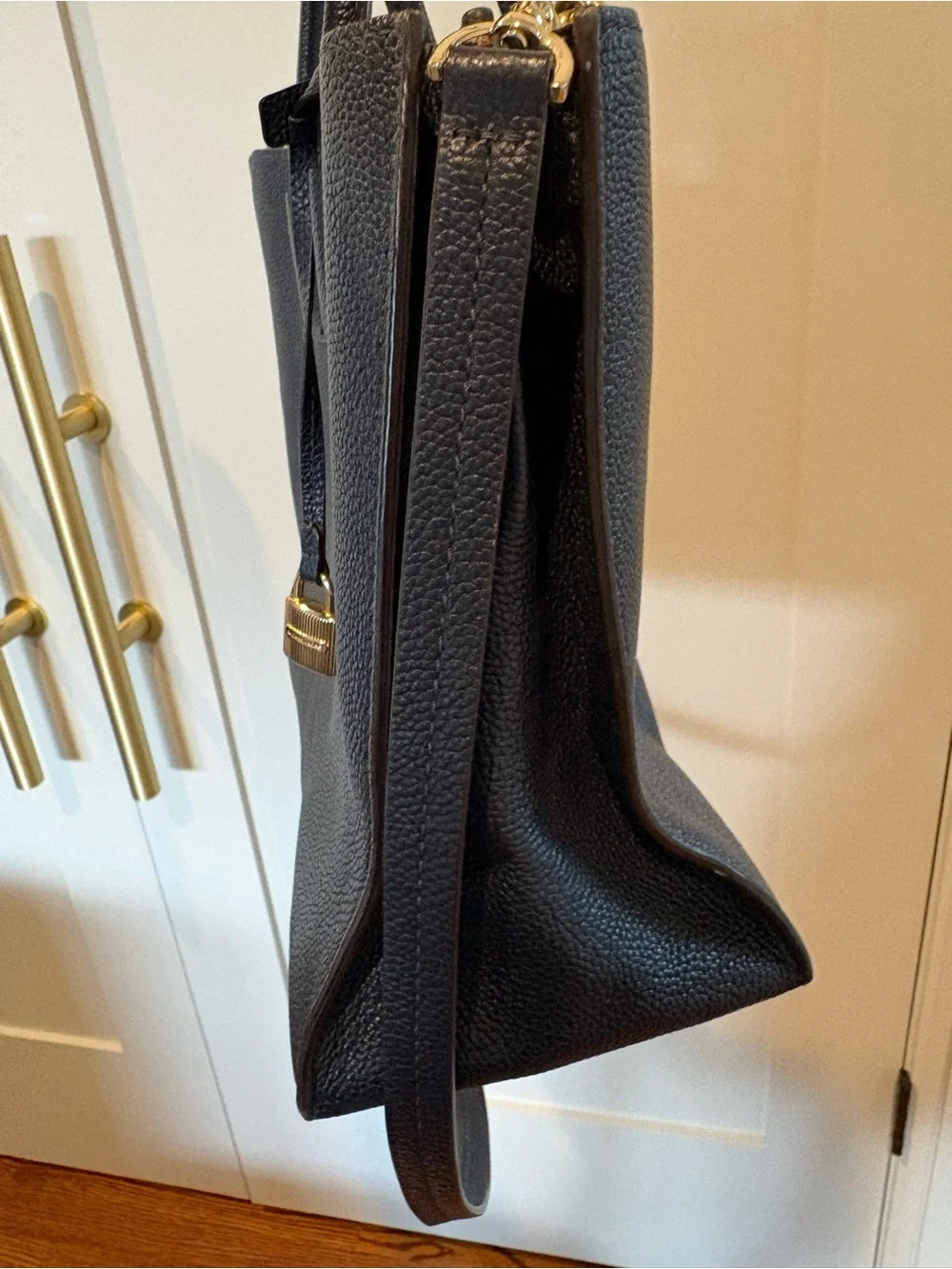 Michael Kors Navy Pebbled Leather Tote with Gold Padlock